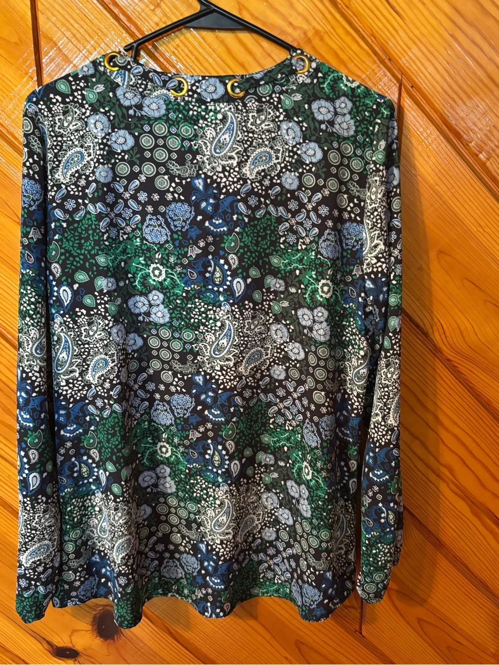 MICHAEL Michael Kors Black, Green & Blue Paisley Tie-Neck Blouse